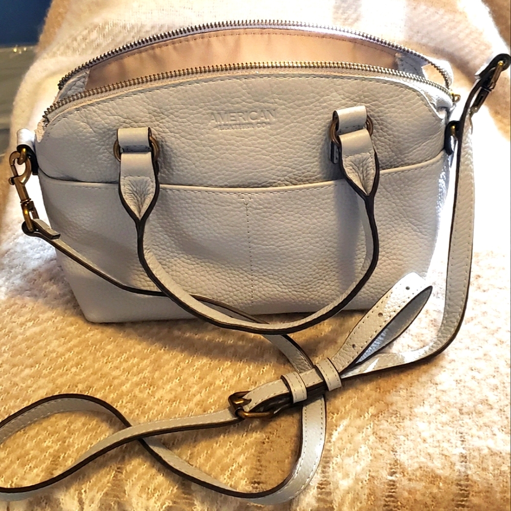 American Leather Co. CARRIE Pebble Leather Chic Light Blue Crossbody Bag